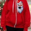 Women's Plus Size Ugly Christmas Hooded Jacket Christmas Santa Print Party Xmas Drawstring Sport Coat Fashion Loose Fit Outerwear Long Sleeve Fall -Xmas Cothing Store aaageo1697180403385