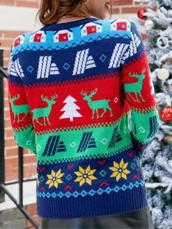 Women's Ugly Christmas Sweater Pullover Sweater Jumper Crew Neck Ribbed Knit Acrylic Patchwork Fall Winter Regular Xmas Daily Going Out Stylish Casual Soft Long Sleeve Color Block Elk Blue S M L 15 Women's Ugly Christmas Sweater Pullover Sweater Jumper Crew Neck Ribbed Knit Acrylic Patchwork Fall Winter Regular Xmas Daily Going Out Stylish Casual Soft Long Sleeve Color Block Elk Blue S M L -Xmas Cothing Store aadvet1695029178642