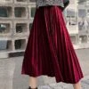 Women's Skirt A Line Swing Midi Gold Velvet Wine Red Black Pink Navy Blue Skirts Fall & Winter Pleated High Waist Fashion Elegant Christmas Xmas Street M L XL