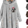 Women‘s Plus Size Christmas Fleece Jacket Teddy Coat Warm Button Pocket Cat Hat Outdoor Xmas Long Sleeve Hooded Regular Winter Fall Black Pink Wine L XL XXL 3XL 4XL -Xmas Cothing Store abihje1668070503554