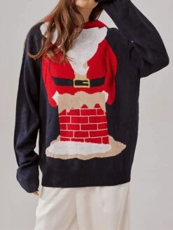 Women's Ugly Christmas Sweater Pullover Sweater Jumper Christmas Sweaters Hooded Ribbed Knit Acrylic Patchwork Knitted Fall Winter Regular Outdoor Christmas Daily Stylish Casual Soft Long Sleeve