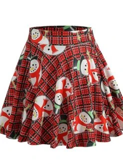 Women's Skirt Swing Mini Green Plaid Wine Red Fuchsia Skirts Pleated Print Fashion Christmas Weekend Xmas S M L -Xmas Cothing Store acbxnh1633943338995