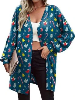 Women's Jacket Christmas Print Santa Claus Breathable Fashion Regular Fit Outerwear Xmas Long Sleeve Fall & Winter Navy S -Xmas Cothing Store adistf1667992317340