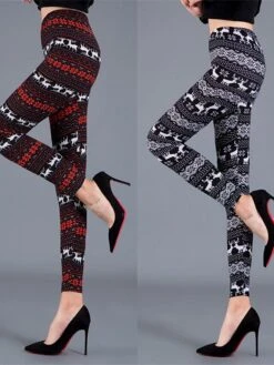 Women's Christmas Leggings Full Length Cotton Blend Print Micro-elastic High Waist Active Vacation Holiday Santa Claus Big Red Snowflake One-Size Fall Winter