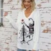 Women's Pullover Sweater Jumper V Neck Ribbed Knit Print Fall Winter Regular Christmas Xmas Stylish Soft Long Sleeve Plaid Skeleton White / Black White S M L -Xmas Cothing Store adqmlq1697105809881