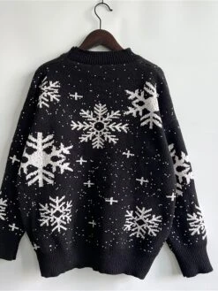 Women's Ugly Christmas Sweater Pullover Sweater Jumper Crew Neck Ribbed Knit Polyester Oversized Fall Winter Regular Outdoor Christmas Daily Stylish Casual Soft Long Sleeve Snowflake Black Red Green -Xmas Cothing Store adqxwh1696903400916