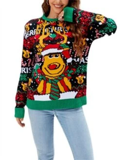 Women's Ugly Christmas Sweater Pullover Sweater Jumper Crew Neck Ribbed Knit Acrylic Oversized Fall Winter Short Xmas Daily Going Out Stylish Casual Soft Long Sleeve Letter Elk 1072 Christmas -Xmas Cothing Store adusyz1695262575641