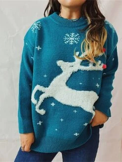 Women's Ugly Christmas Sweater Pullover Sweater Jumper Crew Neck Ribbed Knit Polyester Oversized Fall Winter Regular Outdoor Christmas Daily Stylish Casual Soft Long Sleeve Elk Snowflake Red Blue -Xmas Cothing Store aediet1696903375230