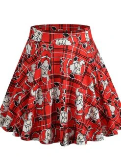 Women's Skirt Swing Mini Green Plaid Wine Red Fuchsia Skirts Pleated Print Fashion Christmas Weekend Xmas S M L -Xmas Cothing Store aghbso1633943338183