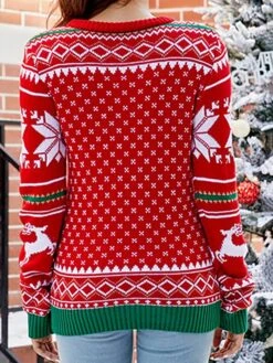 Women's Ugly Christmas Sweater Pullover Sweater Jumper Crew Neck Ribbed Knit Acrylic Patchwork Fall Winter Regular Xmas Daily Going Out Stylish Casual Soft Long Sleeve Elk Christmas Tree Black -Xmas Cothing Store ailldq1695029200564