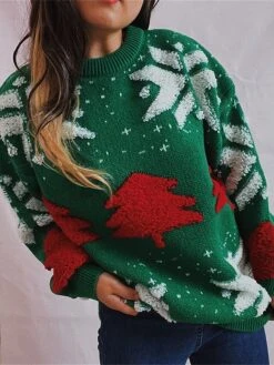 Women's Ugly Christmas Sweater Pullover Sweater Jumper Crew Neck Ribbed Knit Acrylic Oversized Fall Winter Regular Outdoor Christmas Daily Stylish Casual Soft Long Sleeve Christmas Tree Snowflake Red -Xmas Cothing Store aiopwc1696903374589