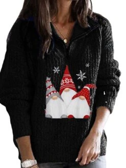 Women's Ugly Christmas Sweater Pullover Sweater Jumper Shirt Collar Half Zip Crochet Knit Polyester Zipper Knitted Fall Winter Xmas Holiday Stylish Casual Soft Long Sleeve Geometric Black Pink -Xmas Cothing Store akcnqi1661913227412