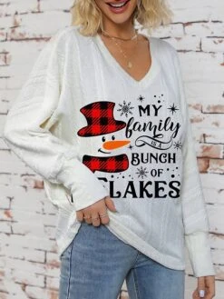 Women's Ugly Christmas Sweater Pullover Sweater Jumper V Neck Ribbed Knit Polyester Knitted Print Fall Winter Regular Outdoor Christmas Holiday Daily Stylish Casual Long Sleeve Snowman Snowflake Wine