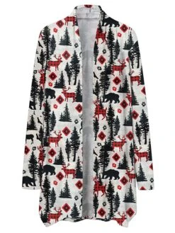 Women's Casual Jacket Windproof Warm Outdoor Christmas Daily Going Out Print Cardigan V Neck Contemporary Casual Daily Comfortable Xmas Plaid Regular Fit Outerwear Long Sleeve Fall Winter Black -Xmas Cothing Store aljmte1665287612908