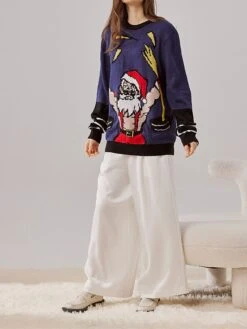 Women's Ugly Christmas Sweater Pullover Sweater Jumper Christmas Sweaters Crew Neck Ribbed Knit Acrylic Embroidered Knitted Fall Winter Regular Outdoor Christmas Daily Stylish Casual Soft Long Sleeve -Xmas Cothing Store aljvos1697290678687