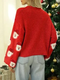 Women's Ugly Xmas Sweater Pullover Sweater Jumper Crew Neck Ribbed Knit Acrylic Knitted Print Fall Winter Outdoor Christmas Holiday Stylish Casual Soft Long Sleeve Santa Claus Black Pink Red S M L -Xmas Cothing Store alpivd1667470643512