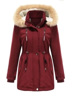 Women's Winter Coat Jacket Parka Warm Breathable Outdoor Christmas Daily Wear Vacation Xmas Pocket Fur Collar Fleece Lined Zipper Hoodie Elegant Lady Comfortable Solid Color Regular Fit Outerwear -Xmas Cothing Store alsfwc1664516983376