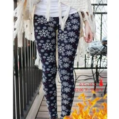 Women's Fleece Pants Tights Leggings Thermal Underwear Fleece Lined Black White Gray High Waist Xmas Vacation Casual Lounge Christmas Winter Print Stretchy Ankle-Length Thermal Warm Snowflake S M