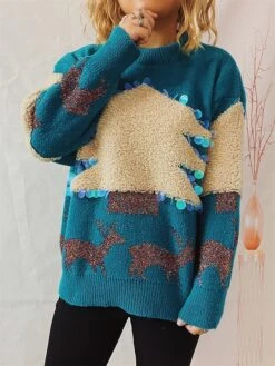 Women's Christmas Sweaters Pullover Sweater Jumper Crew Neck Chunky Knit Polyester Embroidery Spring Fall Winter Regular Christmas Daily New Year Fashion Daily Long Sleeve Elk Christmas Tree Snowflake -Xmas Cothing Store ampzle1697539830829