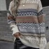 Women's Ugly Christmas Sweater Pullover Sweater Jumper Crew Neck Ribbed Knit Woolen Patchwork Fall Winter Regular Outdoor Christmas Daily Stylish Ethnic Style Casual Long Sleeve Geometric Striped Red -Xmas Cothing Store amregp1696992119629
