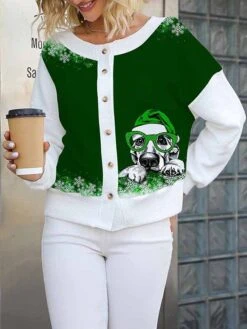 Women's Ugly Christmas Sweater Pullover Sweater Jumper V Neck Ribbed Knit Polyester Knitted Print Fall Winter Regular Outdoor Xmas Holiday Daily Stylish Casual Long Sleeve Animal Black Wine S M L -Xmas Cothing Store andjhp1697290816724