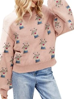 Women's Ugly Christmas Sweater Pullover Sweater Jumper Christmas Sweaters Crew Neck Ribbed Knit Polyester Knitted Fall Winter Regular Outdoor Christmas Daily Fashion Casual Soft Long Sleeve Santa