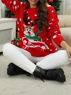 Women's Ugly Christmas Sweater Pullover Sweater Jumper V Neck Ribbed Knit Polyester Knitted Print Fall Winter Regular Outdoor Xmas Holiday Daily Stylish Casual Long Sleeve Santa Claus Black S M L -Xmas Cothing Store aoddsr1697291717849