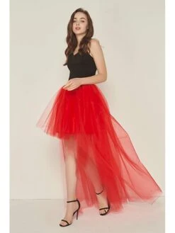 Women's Skirt & Dress Tutu Asymmetrical Chiffon Mesh Black White Red Fuchsia Skirts Summer Layered Tulle Lined Punk & Gothic Long Xmas Party Christmas One-Size -Xmas Cothing Store aoprfb1635328015282