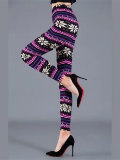 Women's Christmas Leggings Full Length Cotton Blend Print Micro-elastic High Waist Active Vacation Holiday Santa Claus Big Red Snowflake One-Size Fall Winter -Xmas Cothing Store aoszhg1696232184325