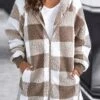 Women's Sherpa Jacket Fleece Long Teddy Coat Windproof Warm Maillard Plaid Christmas Daily Wear Vacation Zipper Pocket Zipper Hoodie Ordinary Modern Plush Regular Fit Outerwear Long Sleeve Winter Fall -Xmas Cothing Store aowdhn1667563759420