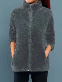 Women's Winter Coat Winter Jacket Fleece Jacket Sherpa Jacket Christmas Street Daily Wear Fall Winter Regular Coat Stand Collar Regular Fit Windproof Warm Casual Daily Street Xmas Jacket Long Sleeve -Xmas Cothing Store aphlah1694760681713