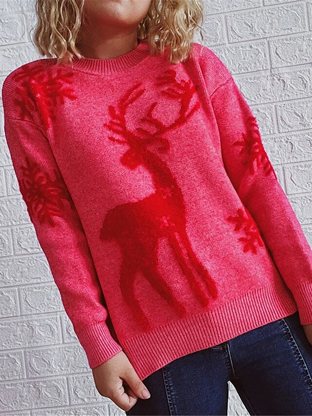 Women's Ugly Christmas Sweater Pullover Sweater Jumper Crew Neck Ribbed Knit Polyester Patchwork Fall Winter Regular Xmas Daily Going Out Stylish Casual Soft Long Sleeve Elk Pink Red Green S M L 14 Women's Ugly Christmas Sweater Pullover Sweater Jumper Crew Neck Ribbed Knit Polyester Patchwork Fall Winter Regular Xmas Daily Going Out Stylish Casual Soft Long Sleeve Elk Pink Red Green S M L - Image 12