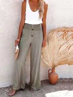 Women's Wide Leg Pants Trousers Full Length Cotton And Linen Pleated Micro-elastic High Waist Vacation Xmas Streetwear Christmas Street Wine Black S M Winter Autumn / Fall -Xmas Cothing Store aptlmh1696907597543