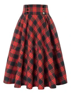 Women's Skirt Christmas Plaid Skirt Midi Cotton Blend Camel Black Wine Red Skirts Fall & Winter Ruched Print High Waist Fashion Casual Xmas Street S M L