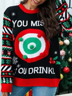 Women's Ugly Christmas Sweater Pullover Sweater Jumper Crew Neck Ribbed Knit Acrylic Patchwork Fall Winter Regular Outdoor Xmas Daily Stylish Casual Soft Long Sleeve Letter Christmas Tree -Xmas Cothing Store ararej1696823512046