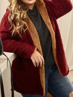 Women's Teddy Coat Hoodie Jacket Windproof Warm Christmas Street Xmas Sport Daily Wear Patchwork With Pockets Open Front Hoodie Daily Plush Color Block Regular Fit Outerwear Long Sleeve Fall -Xmas Cothing Store arplul1695265338831