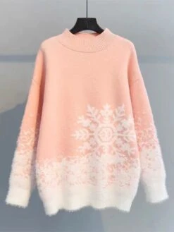 Women's Ugly Christmas Sweater Pullover Sweater Jumper Crew Neck Ribbed Knit Polyester Knit Knitted Fall Winter Xmas Holiday Stylish Casual Soft Long Sleeve Snowflake Pink Red Blue One-Size -Xmas Cothing Store arqywy1666949567808