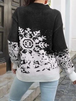 Women's Ugly Christmas Sweater Pullover Sweater Jumper Crew Neck Ribbed Knit Acrylic Oversized Fall Winter Short Xmas Daily Going Out Stylish Casual Soft Long Sleeve Snowflake Black Red S M L -Xmas Cothing Store arvnxi1695209511773