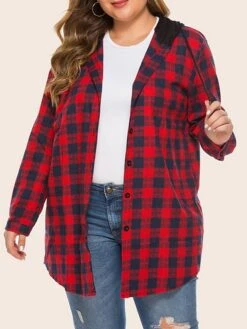 Women's Plus Size Christmas Winter Jacket Jacket Button Plaid Long Sleeve Regular Winter Fall Green Black Red XL XXL 3XL 4XL 5XL / Daily