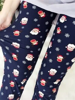 Women's Christmas Leggings Full Length Cotton Blend Print Micro-elastic High Waist Active Vacation Holiday Santa Claus Big Red Snowflake One-Size Fall Winter -Xmas Cothing Store ashdhm1696232182568
