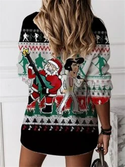 Women's Ugly Christmas Sweater Pullover Sweater Jumper Crew Neck Ribbed Knit Polyester Knitted Print Fall Winter Regular Outdoor Xmas Holiday Daily Stylish Casual Long Sleeve Print Black Wine S -Xmas Cothing Store atbuth1697290696193