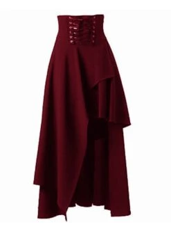 Women's Skirt Swing Midi Black Wine Red Brown Skirts Fall & Winter Drawstring Irregular Hem High Waist Vintage Fashion Elegant Xmas Christmas Street S M L