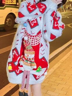 Women's Ugly Christmas Sweater Pullover Sweater Jumper Crew Neck Ribbed Knit Acrylic Knitted Fall Winter Outdoor Xmas Daily Stylish Casual Soft Long Sleeve Geometric Letter Santa Claus White Red -Xmas Cothing Store awsrdz1668219592007