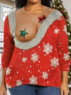 Women's Ugly Christmas Sweater Pullover Sweater Jumper Crew Neck Ribbed Knit Polyester Print Fall Winter Regular Xmas Daily Going Out Stylish Plus Size Casual Long Sleeve Print Red Green XL 2XL -Xmas Cothing Store awvtiz1696993412923