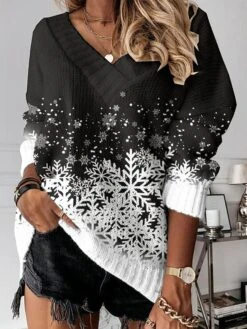 Women's Pullover Sweater Jumper V Neck Crochet Knit Polyester Print Drop Shoulder Summer Spring Fall Regular Christmas Daily Stylish Casual Soft Long Sleeve Xmas Tree Print Snowflake Red Brown 10 Women's Pullover Sweater Jumper V Neck Crochet Knit Polyester Print Drop Shoulder Summer Spring Fall Regular Christmas Daily Stylish Casual Soft Long Sleeve Xmas Tree Print Snowflake Red Brown -Xmas Cothing Store axawrp1694574290383