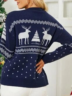 Women's Ugly Christmas Sweater Pullover Sweater Jumper Crew Neck Ribbed Knit Acrylic Knitted Fall Winter Xmas Holiday Stylish Casual Soft Long Sleeve Animal Christmas Tree Red Navy Blue S M L -Xmas Cothing Store aznduq1665489476715
