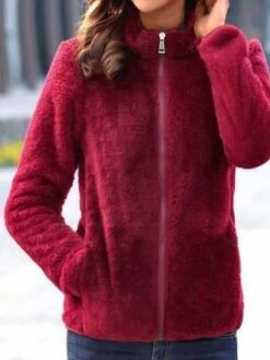 Women's Winter Coat Winter Jacket Fleece Jacket Sherpa Jacket Christmas Street Daily Wear Fall Winter Regular Coat Stand Collar Regular Fit Windproof Warm Casual Daily Street Xmas Jacket Long Sleeve