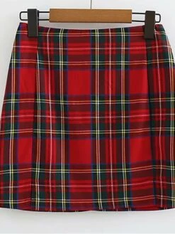 Women's Skirt Bodycon Christmas Plaid Skirt Mini Red Skirts Fall & Winter Split Ends Print Fashion Sexy Street Daily S M -Xmas Cothing Store bagqzl1697173655411