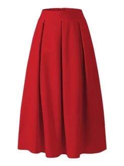 Women's Skirt Swing Work Skirt Maxi Cotton And Linen Red Black Yellow Pink Skirts Pocket Fashion Christmas Office / Career S M L -Xmas Cothing Store bahfyl1644827792514