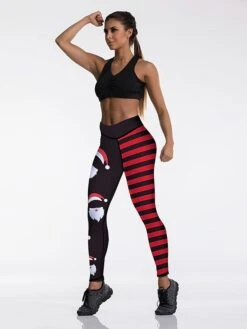 Women's Tights Leggings Red White Black Mid Waist Sports Fashion Christmas Gifts Yoga Xmas Print Stretchy Ankle-Length 4 Way Stretch Stripe S M L XL XXL / Loose Fit -Xmas Cothing Store bbrsjd1632710589225
